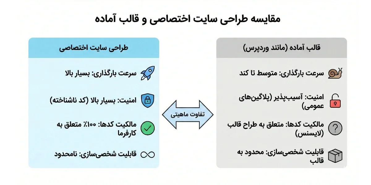 تفاوت ماهیتی طراحی سایت اختصاصی با قالب‌های آماده 