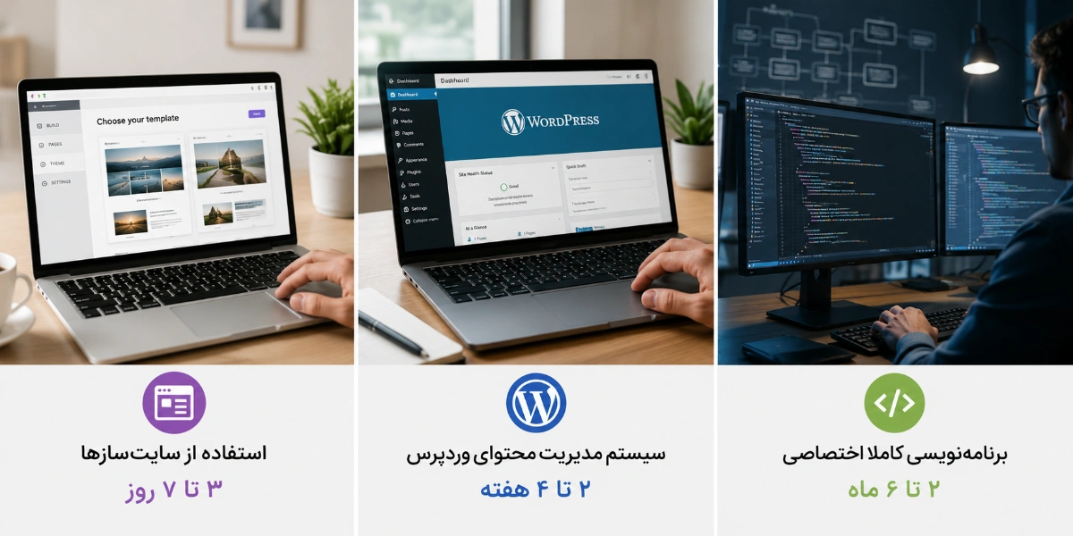 میانگین زمان طراحی سایت در یزد بر اساس روش پیاده‌سازی چقدر است؟